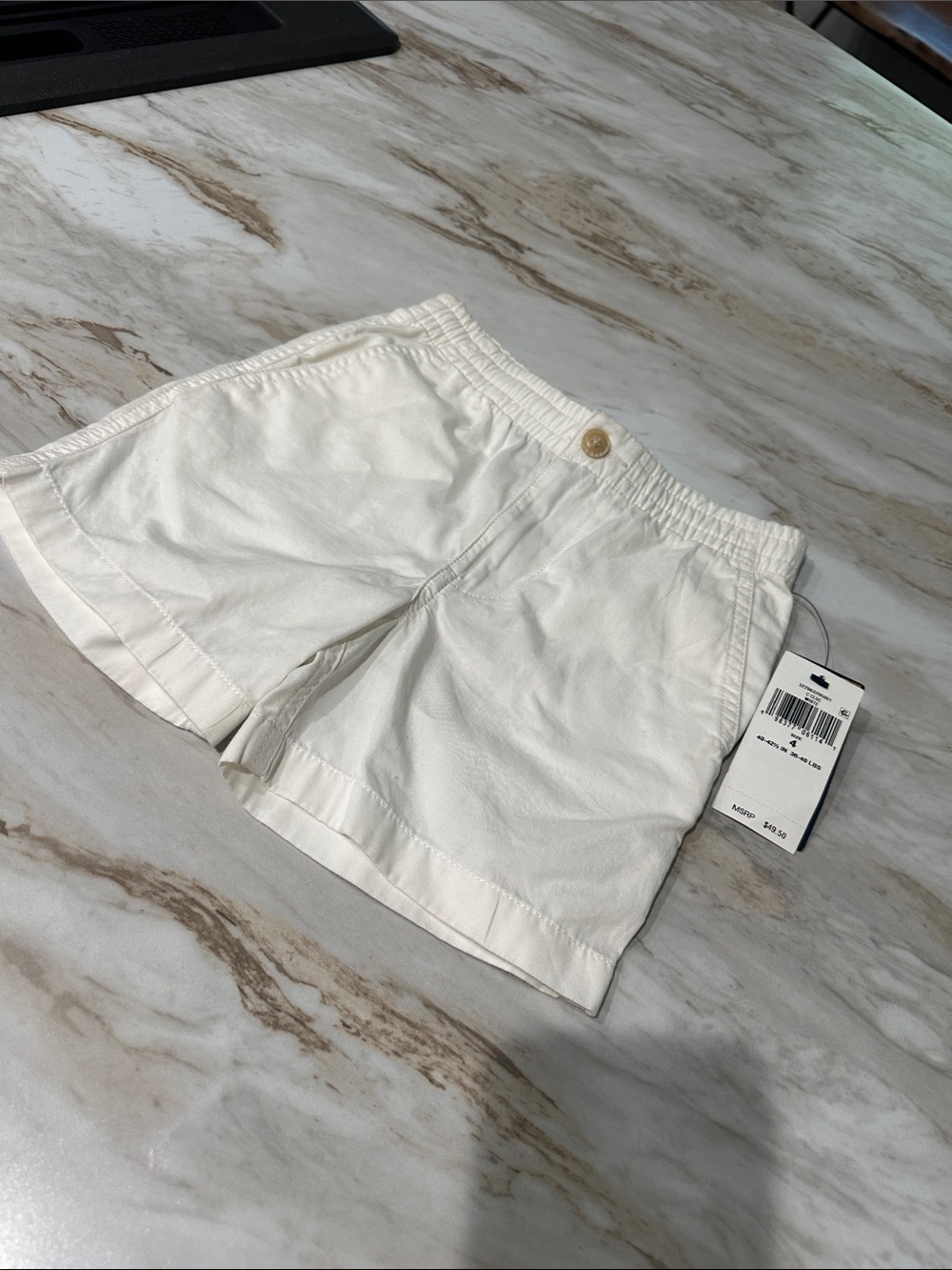 Polo elastic waist preppy, white shorts, size 4 with pockets